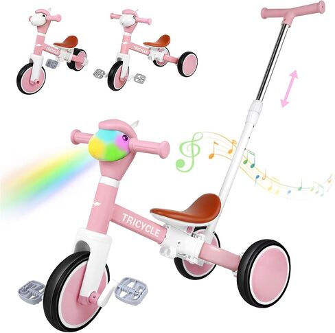 Tricycle for Toddlers 1-3 Year Olds, 5 in 1 Toddler Balance Bike 2-4 Years Old Boys Girls, Push Trike Toys with Adjustable Handle, Birthday Gifts for 2 3 4 5 Year Old Kids Bike (Pink) in Saudi Arabia