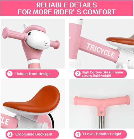 Tricycle for Toddlers 1-3 Year Olds, 5 in 1 Toddler Balance Bike 2-4 Years Old Boys Girls, Push Trike Toys with Adjustable Handle, Birthday Gifts for 2 3 4 5 Year Old Kids Bike (Pink) in Saudi Arabia