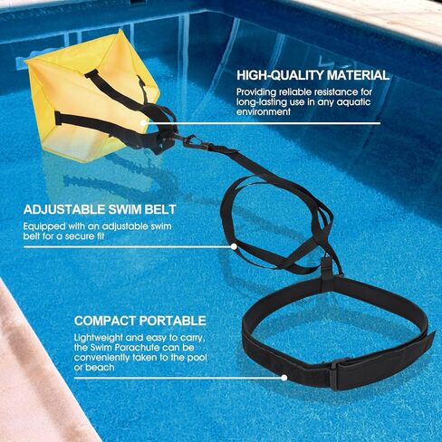 Swim Parachute Belt Swim Tether Stationary Train Equipment for Adult - for Tempo Trainer Swimming Adjustable Length Swim Belts for Enhanced Strength Performance and Endurance Aquatic in Saudi Arabia