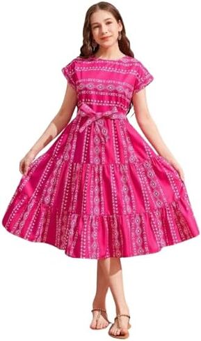 Floral Print Smocked Dress, White with Flower, Princess Style in Saudi Arabia