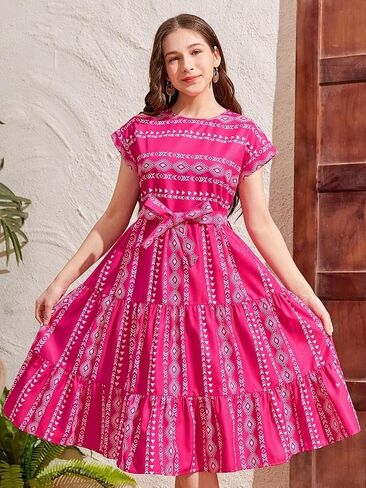 Floral Print Smocked Dress, White with Flower, Princess Style in Saudi Arabia