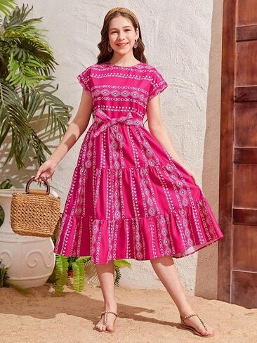 Floral Print Smocked Dress, White with Flower, Princess Style in Saudi Arabia