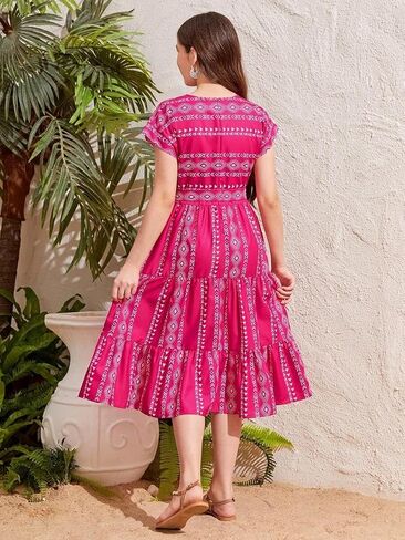 Floral Print Smocked Dress, White with Flower, Princess Style in Saudi Arabia