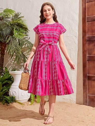 Floral Print Smocked Dress, White with Flower, Princess Style in Saudi Arabia