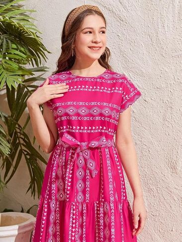 Floral Print Smocked Dress, White with Flower, Princess Style in Saudi Arabia