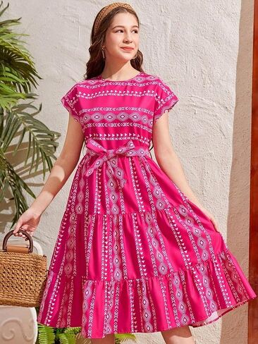 Floral Print Smocked Dress, White with Flower, Princess Style in Saudi Arabia