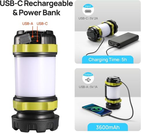 Consciot 2 Pack LED Camping Lantern Flashlight Rechargeable, 6 Light Modes | 3600mAh Portable Battery Pack, IPX4 Waterproof Camping Lights, USB C, Torch for Hurricane, Emergency, Survival Kits in Kuwait