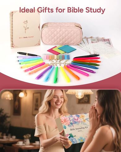 Bible Journaling Kit with Big Capacity Pencil Case, 50pcs Bible Journaling Supplies, Bible Tabs, Bible Highlighters and Pens No Bleed，Journaling Supplies for Bible Gifts (Light Pink) in Saudi Arabia