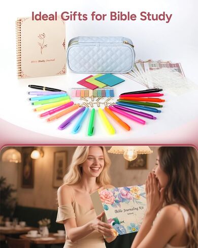 طقم اليومية للكتاب المقدس مع علبة قلم رصاص كبيرة السعة ، و 50pcs لوازم اليومية للكتاب المقدس ، وعلامات الكتاب المقدس ، وأعطال الكتاب المقدس والأقلام لا تنزف ， لوازم اليومية لهدايا الكتاب المقدس (الوردي الفاتح) in Kuwait