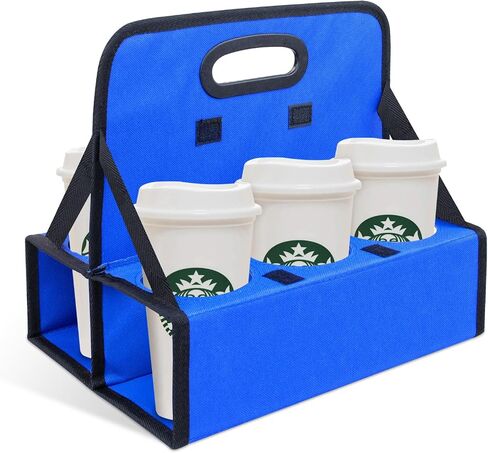 ZKOO Portable Drink Carrier with Handle, 6 Cup Foldable Portable Drink Carrier, Reusable Cup Holder Carry Coffee, Wine, Cocktails, Hot and Cold Beverages for Delivery and Take Out (Black) in Kuwait