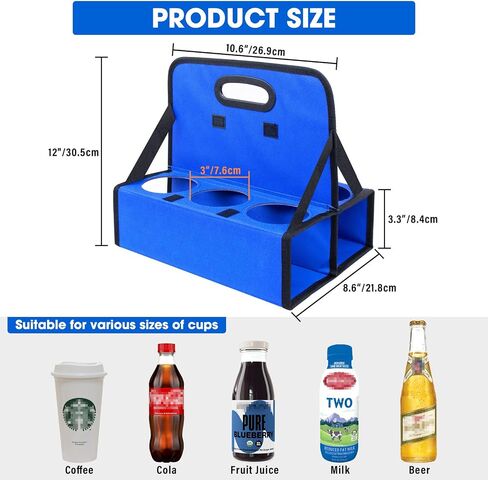 ZKOO Portable Drink Carrier with Handle, 6 Cup Foldable Portable Drink Carrier, Reusable Cup Holder Carry Coffee, Wine, Cocktails, Hot and Cold Beverages for Delivery and Take Out (Black) in Kuwait