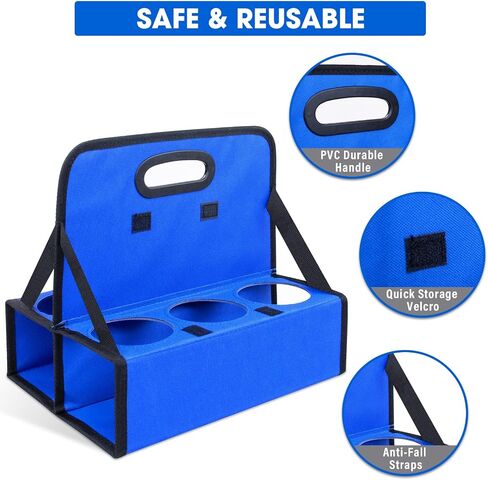 ZKOO Portable Drink Carrier with Handle, 6 Cup Foldable Portable Drink Carrier, Reusable Cup Holder Carry Coffee, Wine, Cocktails, Hot and Cold Beverages for Delivery and Take Out (Black) in Kuwait