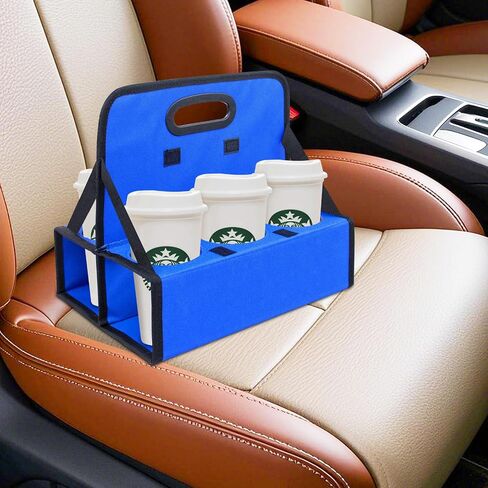 ZKOO Portable Drink Carrier with Handle, 6 Cup Foldable Portable Drink Carrier, Reusable Cup Holder Carry Coffee, Wine, Cocktails, Hot and Cold Beverages for Delivery and Take Out (Black) in Kuwait