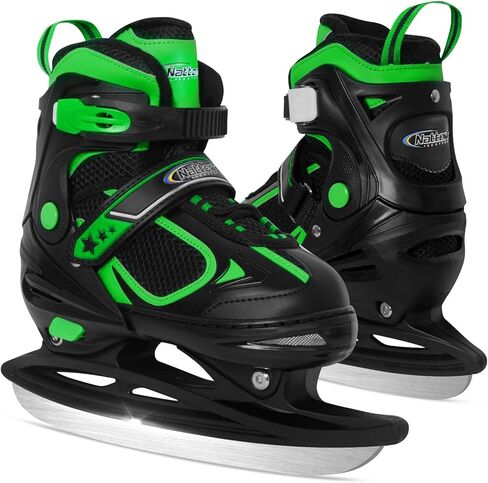 الزلاجات الجليدية nattork للأطفال الصغار ، والفتيان والبنات ، والزلاجات القابلة للتعديل في الهوكي - الحشوة الناعمة ودعم الكاحل المعزز مع 4 أحجام التعديلات - الأخضر in Kuwait
