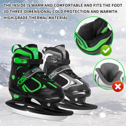 الزلاجات الجليدية nattork للأطفال الصغار ، والفتيان والبنات ، والزلاجات القابلة للتعديل في الهوكي - الحشوة الناعمة ودعم الكاحل المعزز مع 4 أحجام التعديلات - الأخضر in Kuwait