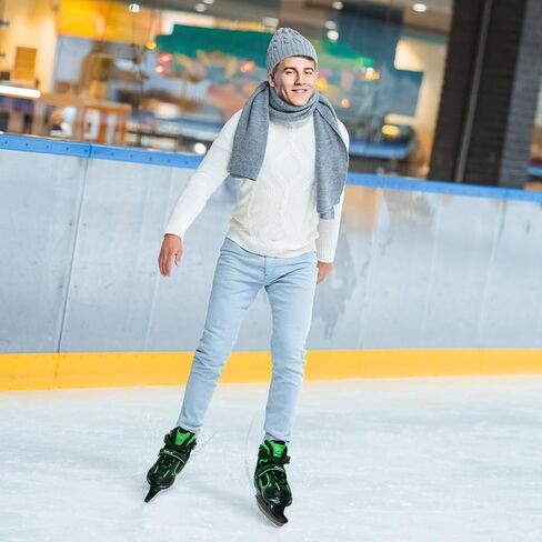 الزلاجات الجليدية nattork للأطفال الصغار ، والفتيان والبنات ، والزلاجات القابلة للتعديل في الهوكي - الحشوة الناعمة ودعم الكاحل المعزز مع 4 أحجام التعديلات - الأخضر in Kuwait