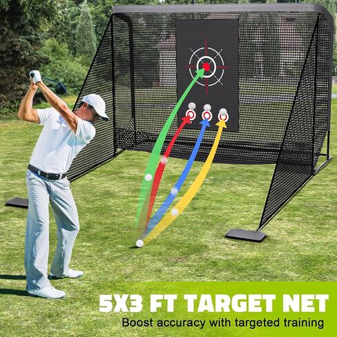 Aikeec Golf Practice Hittting Net: إطار معدني شاق مع شبكة بوليستر من 5 طبقات وقطعة قماش مستهدفة - مجموعة القيادة في الهواء الطلق في الهواء الطلق لاعبي الغولف in Kuwait