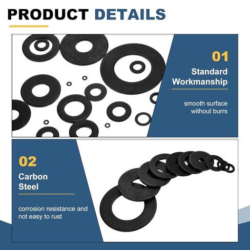 uxcell 110Pcs Carbon Steel Flat Washers, M8x17x2mm Black Oxidized Grade 8.8 Washer, Seal Gaskets Flat Ring for Screws Bolts Machinery Repair, Outdoor Construction in Saudi Arabia