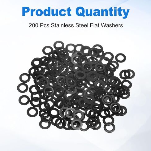uxcell 200Pcs M2 304 Stainless Steel Flat Washers, ID 2mm, OD 5mm, Thickness 0.3mm Round Metal Washers for Screws Bolts, Outdoor Construction, Black in Kuwait