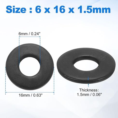 UXCELL 200PCS M2 304 غسالات مسطحة من الفولاذ المقاوم للصدأ ، معرف 2 مم ، OD 5MM ، سمك 0.3 ملم غسالات معدنية مستديرة للبراغي ، البناء في الهواء الطلق ، الأسود in Kuwait