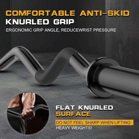 Olympic EZ Curl Barbell Bar 47",Mute Bearings - 2" Curl Bar for Weight Lifting, Hip Thrusts,Biceps,Squat-Home Gym Weight Bar-Chrome Curling Strength Training, 2Pcs Collars(800lbs Weight Capacity) in Kuwait