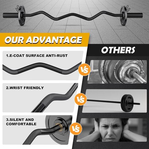 Olympic EZ Curl Barbell Bar 47",Mute Bearings - 2" Curl Bar for Weight Lifting, Hip Thrusts,Biceps,Squat-Home Gym Weight Bar-Chrome Curling Strength Training, 2Pcs Collars(800lbs Weight Capacity) in Kuwait