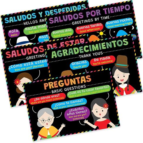 Quarterhouse Spanish Prepositions Poster Set, Spanish - ESL Classroom Learning Materials for K-12 Students and Teachers, Set of 6, 12 x 18 Inches, Extra Durable in Kuwait