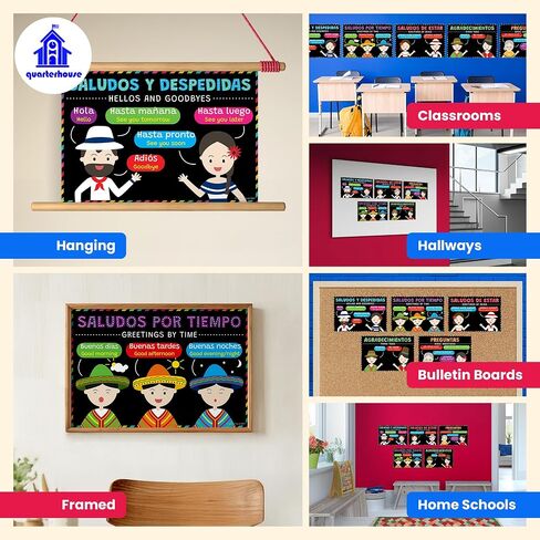 Quarterhouse Spanish Prepositions Poster Set, Spanish - ESL Classroom Learning Materials for K-12 Students and Teachers, Set of 6, 12 x 18 Inches, Extra Durable in Kuwait