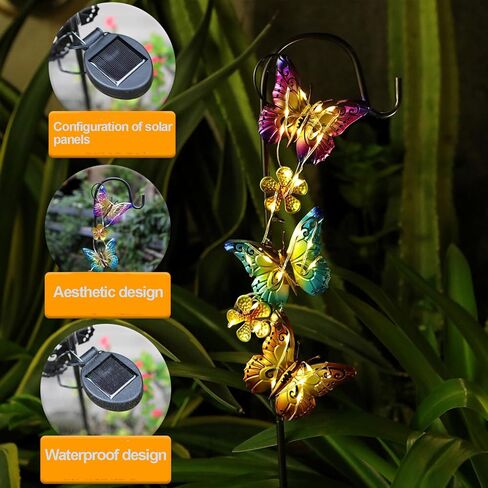 Solar Lights Outdoor Garden Decor Iron Butterfly Lawn Lamp Garden Decor Outdoor Waterproof Magical Outside Swaying Lights (Warm Light) in Saudi Arabia