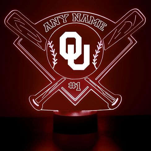University of Oklahoma Sooners Baseball Custom LED Sign Night Light Lamp with Remote, Light Up Display with Personalized Name or Image, Customized and Made in The USA, Clear Acrylic Home Decor Design in Kuwait