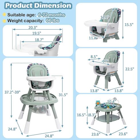 Xilingol 15-in-1 Convertible High Chair, 2-in-1 Baby Highchair & Activity Center W/Toys, Booster Seat | Building Block Table | Toddler Chair W/Removable Tray & 5-Point Harness & 2-Layer Cushion(Black) in Kuwait