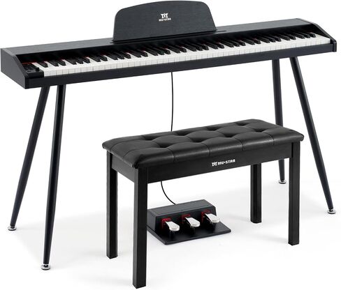 Mustar 88 Key Piano Keyboard للمبتدئين ، لوحة مفاتيح البيانو الكهربائية شبه المرجحة 88 مفتاحًا ، Plotable Digital Piano 88 مفتاح مرجح بوحدة ثلاثية الأوساط ، مكبرات صوت مدمجة ، USB/MIDI Connecting (Brown) in Kuwait