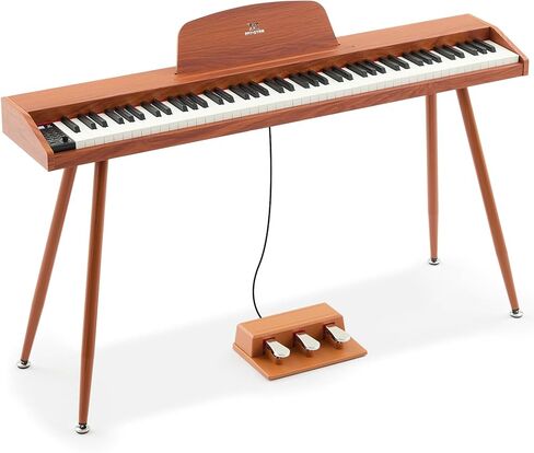 MUSTAR 88 Key Piano Keyboard for Beginners, Semi Weighted Electric Piano Keyboard 88 Keys, Portable Digital Piano 88 Key Weighted with 3-Pedal Unit, Built-In Speakers, USB/MIDI Connecting (Brown) in Kuwait