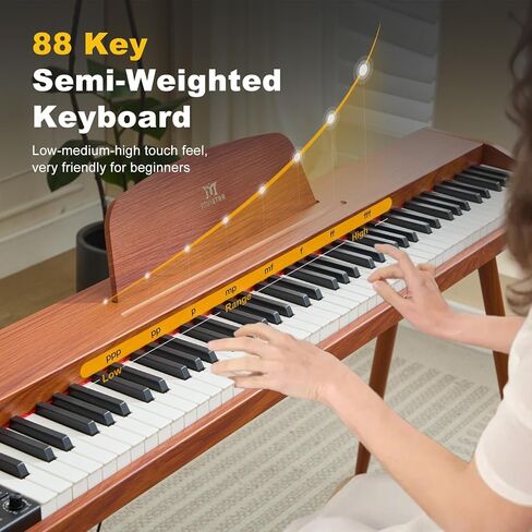 MUSTAR 88 Key Piano Keyboard for Beginners, Semi Weighted Electric Piano Keyboard 88 Keys, Portable Digital Piano 88 Key Weighted with 3-Pedal Unit, Built-In Speakers, USB/MIDI Connecting (Brown) in Kuwait