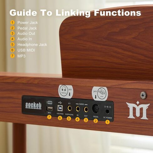 MUSTAR 88 Key Piano Keyboard for Beginners, Semi Weighted Electric Piano Keyboard 88 Keys, Portable Digital Piano 88 Key Weighted with 3-Pedal Unit, Built-In Speakers, USB/MIDI Connecting (Brown) in Kuwait