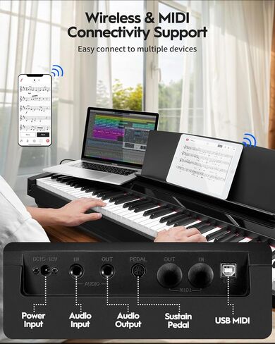 Strich Digital Piano 88 لوحة مفاتيح مفتاح الحجم الكامل ، البيانو الكهربائي المحمول للمطرقة للبالغين المبتدئين ، حزمة مع دواسة الاستدامة ، ملصقات البيانو ، راحة الموسيقى ، الأسود ، SDP-P7 in Kuwait