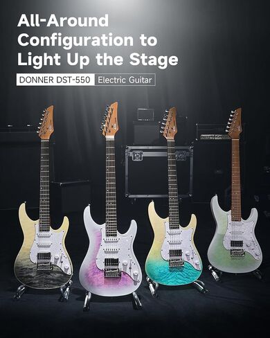 Donner 39 Inch Electric Guitar, DST-550 Color Gradient Poplar Body, Laurel Fretboard & Maple Veneer, 7 Tone Options, Tremolo Bridge, for Intermediate & Pro Players, Bonus Bag – Black Mirage Gradation in Saudi Arabia