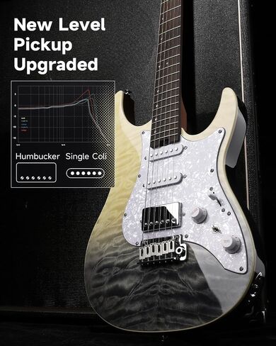 Donner 39 Inch Electric Guitar, DST-550 Color Gradient Poplar Body, Laurel Fretboard & Maple Veneer, 7 Tone Options, Tremolo Bridge, for Intermediate & Pro Players, Bonus Bag – Black Mirage Gradation in Saudi Arabia