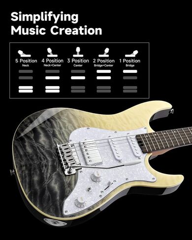 Donner 39 Inch Electric Guitar, DST-550 Color Gradient Poplar Body, Laurel Fretboard & Maple Veneer, 7 Tone Options, Tremolo Bridge, for Intermediate & Pro Players, Bonus Bag – Black Mirage Gradation in Saudi Arabia