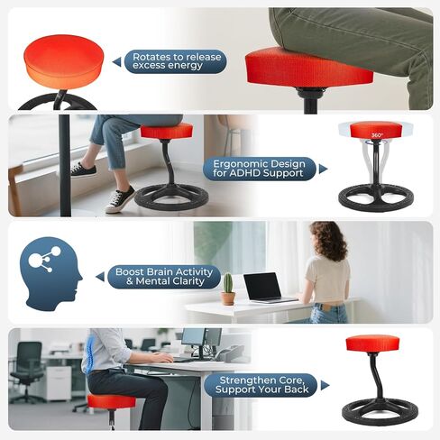 ADHD Chair for Child Adults, Stool Fitness Seat, for Stability, Balance, Yoga, Office, School, Wellness, Active Sitting with Non-Slip Base and Washable Seat Cover in Saudi Arabia