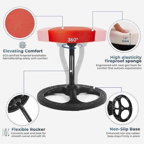 ADHD Chair for Child Adults, Stool Fitness Seat, for Stability, Balance, Yoga, Office, School, Wellness, Active Sitting with Non-Slip Base and Washable Seat Cover in Saudi Arabia