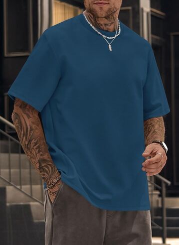 القمصان الضخمة ذات الحجم الثقيل طاقم القطن على الرقبة تمتد أزياء الصيف قمم تي شيرت سميكة (S-XXL) in Saudi Arabia