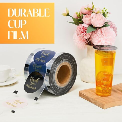 Henoyso 1 Roll Cup Sealer Film for Sealing Machine 90-105 mm 3200 Cups Bubble Tea Sealer Film for 16 oz Plastic Cups for Bubble Tea, Water, Coffee, Juice, Soda(Bright Color,Thank You Style) in Saudi Arabia