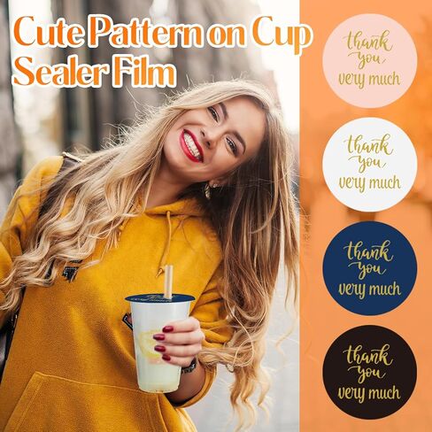 Henoyso 1 Roll Cup Sealer Film for Sealing Machine 90-105 mm 3200 Cups Bubble Tea Sealer Film for 16 oz Plastic Cups for Bubble Tea, Water, Coffee, Juice, Soda(Bright Color,Thank You Style) in Saudi Arabia