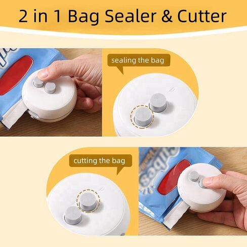 2-in-1 Mini Bag Sealer with Cutter - Rechargeable Heat Sealer, Snack Bag Sealer for Chips, Food Storage & Resealing,Portable Resealer Machine Sealer, Bag Closer for Freshness, Plastic Bags & Snacks in Saudi Arabia