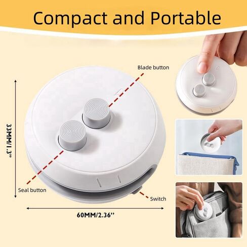 2-in-1 Mini Bag Sealer with Cutter - Rechargeable Heat Sealer, Snack Bag Sealer for Chips, Food Storage & Resealing,Portable Resealer Machine Sealer, Bag Closer for Freshness, Plastic Bags & Snacks in Saudi Arabia