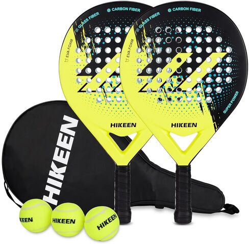 HIKEEN PADEL STRICK CORBON CORBON SUTTER - مضرب مجداف ذاكرة خفيفة الوزن مع 3 كرات تنس وحمل للبالغين والمراهقين in Kuwait