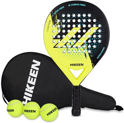 HIKEEN PADEL STRICK CORBON CORBON SUTTER - مضرب مجداف ذاكرة خفيفة الوزن مع 3 كرات تنس وحمل للبالغين والمراهقين in Kuwait