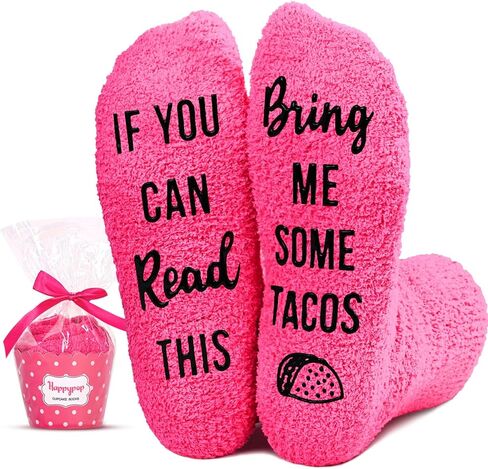HAPPYPOP Pink Fuzzy Socks for Women Teen Girls, Birthday Gifts Cupcake Baking Gifts, If You Can Read This in Saudi Arabia