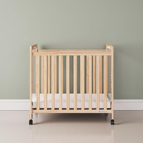 Foundations SafetyCraft Compact Slatted Daycare Crib, Durable Wood Construction, Non-Marking Casters (2 Locking), Includes 3" InfaPure Foam Mattress (Natural) in Kuwait